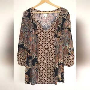 Anthropologie Paisley Blouse - Black and Brown Size 1X Plus Size Boho